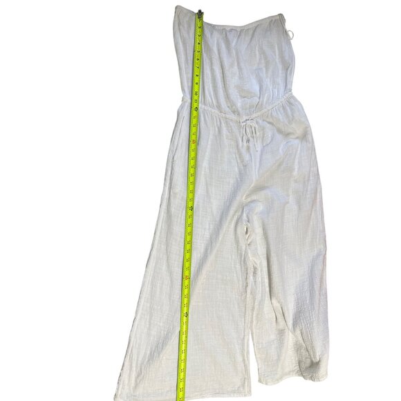Arie Womens White Strapless Jumpsuit L Gauzy Pockets Beach Vacation Resort - Picture 4 of 16